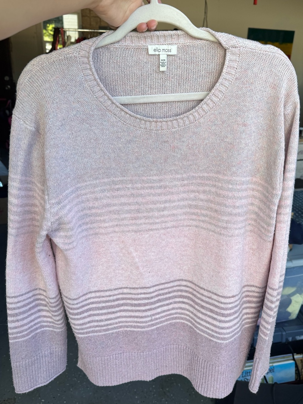 Ella Moss Light Pink Striped Crewneck Sweater